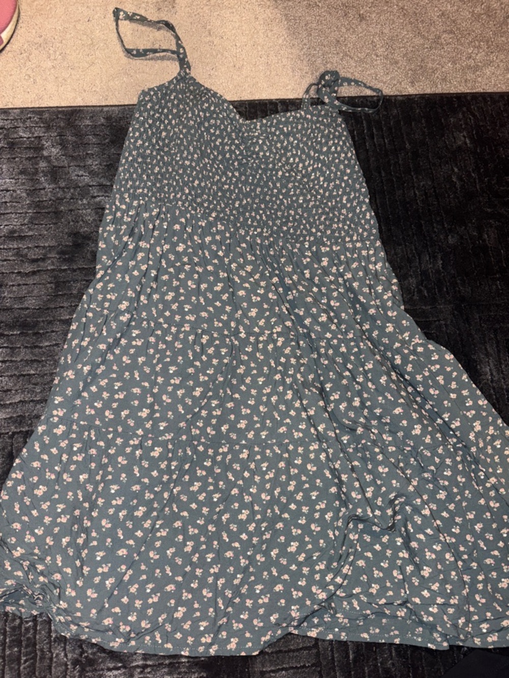 Floral Smocked Mini Dress - Teal Green